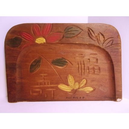 Vintage Wood Crumb Tray Hand Carved Painted Souvenir Black Hills SD No Scraper