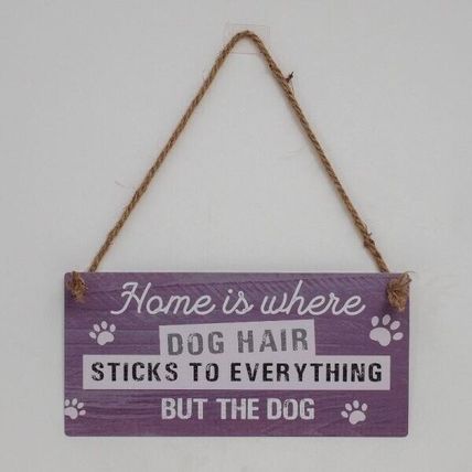 Hanging Metal Sign Pet Fun 'Dog Hair Sticks to Everything' Rope Handle Home