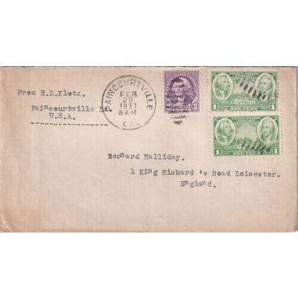 United States 1937 Paincourtville LA-Leicester UK Cover Paincourtville cancel