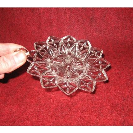 Crystal Candle Holder Art Glass Clear Tab Handle Sunflower Star Burst