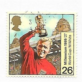 GB 1999 2000 MILLENNIUM BOBBY MOORE ENGLAND WORLD CUP WINNER 26p USED DATED COPY