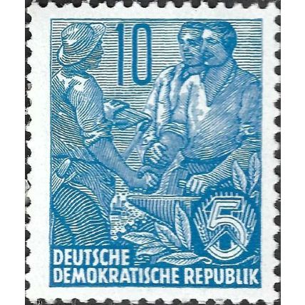 GERMAN DEM REP, 5 year plan, Agriculture Industry (hatch), blue 1955, 10pf, #5