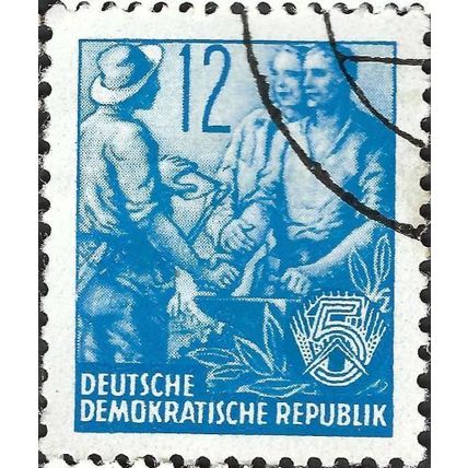 GERMAN DEM REP, 5 year plan, Agriculture Industry (dots), blue 1953, 12pf, #5