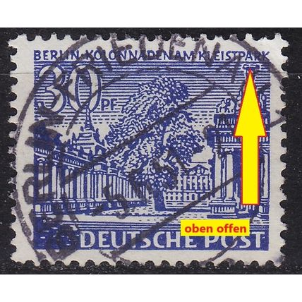 GERMANY BERLIN [1949] MiNr 0051 I ( O/used ) [01] Architektur Plattenfehler