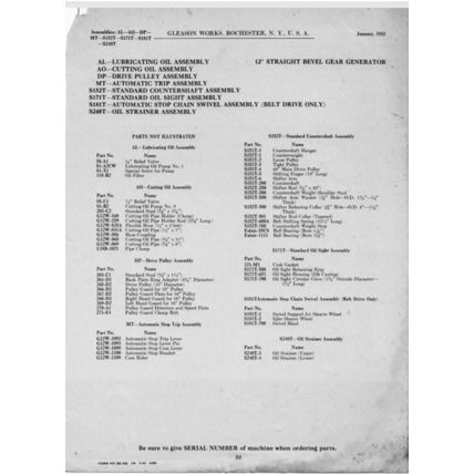 Gleason 12 Inch Straight Bevel Gear Generator Parts Catalogue 33 SD4581M744 PDF