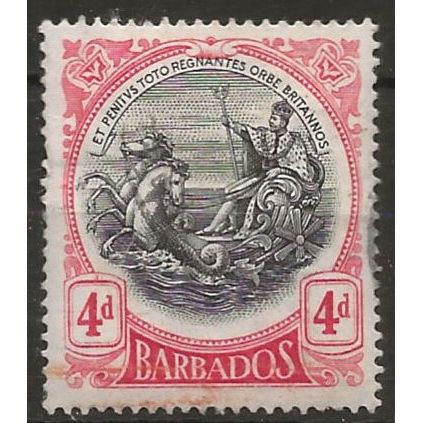Barbados 1918 SG199 4d Black & Red, corner crease else Very Fine Used . .