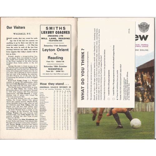 1969-70 READING v WALSALL (Very Good To Excellent Condition - No Writing)