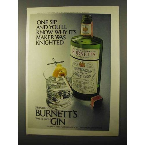 1971 Burnett's White Satin Gin Ad - One Sip