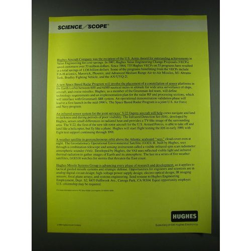 1989 Hughes Aircraft Ad - U.S. Army Award