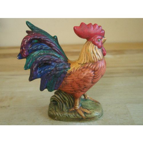 Colourful Pottery Cockerel Figurine - Inscribed Sandra.