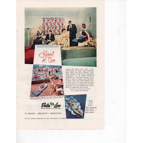 Delta Line Cruises vintage Full Page Print Ad June 1958