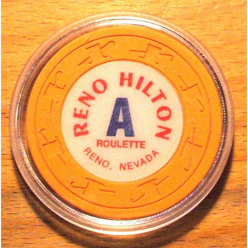RENO HILTON Casino Roulette Chip - 1981 - Reno, Nevada - Orange - Table A