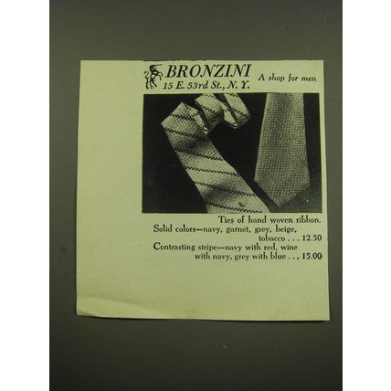 1949 Bronzini Ties Ad - Ties of hand woven ribbon