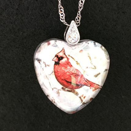 Necklace Encased Red Cardinal with Saying #345 USA Seller