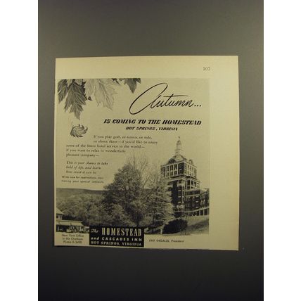 1952 The Homestead Resort Ad - Autumn is coming to the Homestead