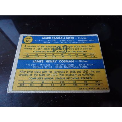 1970 Topps Card # 429 1970 Rookie Stars Bobb & Cosman Poor (1) Chicago Cubs
