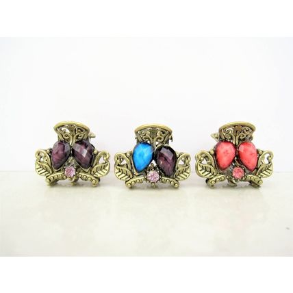 small mini metal leaf shaped jeweled antique style bronze hair claw clip