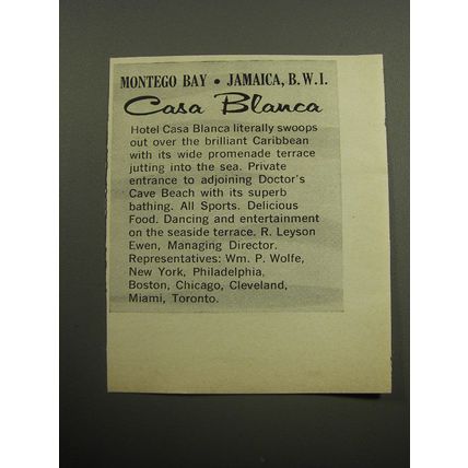 1957 Hotel Casa Blanca Advertisement - Montego Bay Jamaica, B.W.I.