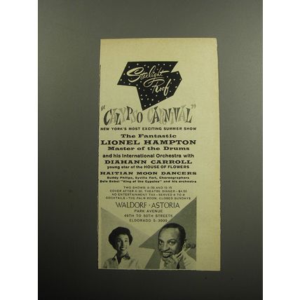 1957 Waldorf Astoria Hotel Advertisement - Lionel Hampton and Diahann Carroll