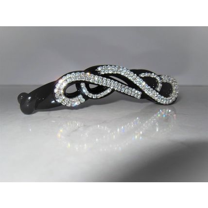 Black or brown sparkly banana hair claw clip with crystals rhinestones