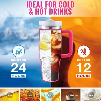 40oz Insulated Tumbler with Handle & Straw – Stainless Steel, Spill-Proof Travel