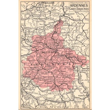 Ardennes Antique French Map Paris Postcard