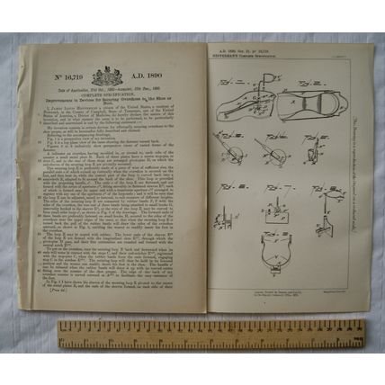 1890 Patent No. 16,719 securing overshoes, James Louis Heffernan, Newcombe, USA