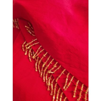 1.2.3. UN DEUX TROIS , Red Linen Beads Fringe Trim Dress S , 10 UK