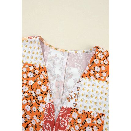 White Boho Patchwork Floral Open Front Kimono