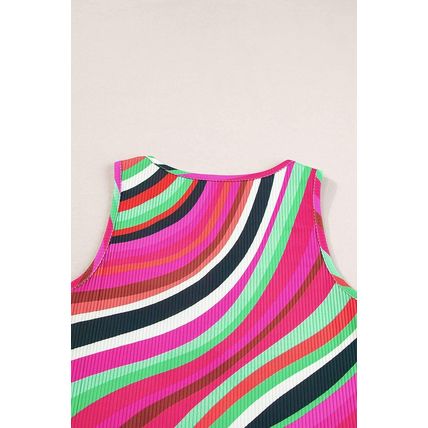 Purple Wavy Striped Buttoned V Neck Tank Top