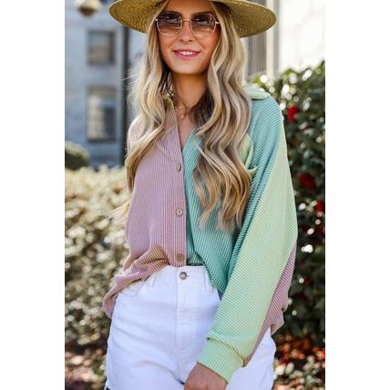 Phalaenopsis Color Block Corded Buttoned Oversized Shacket