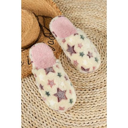 Beige Star Pattern Plush Home Slippers
