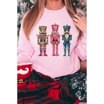 Pink Shimmer Nutcracker Graphic Christmas Pullover Sweatshirt