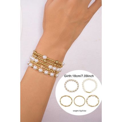 Gold Cross Pearls Decor Plated Beaded Multi Layer Bracelets