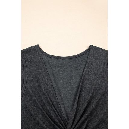 Carbon Grey Twisted Bust V Neck Sleeveless Dress