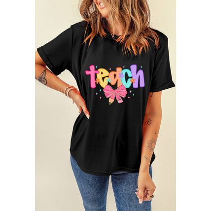 Black Teach Graphic Holiday Summer Tee