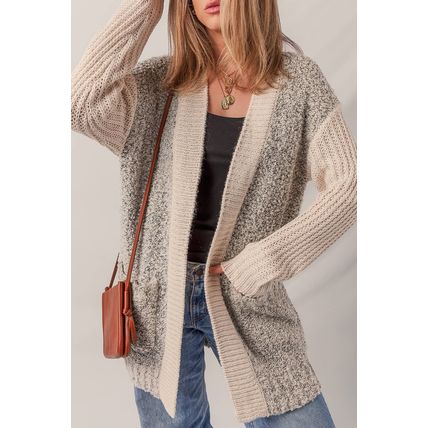 Color Block Side Pockets Open Front Cardigan