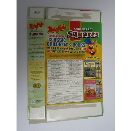 Mornflakes 2005 Cereal Box Chocollatey Squares Classic Childrens Books Offer