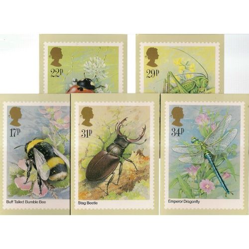 INSECTS set of 5 issued 1985 by Post office postcard stamps