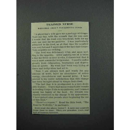 1913 Postum Grape-Nuts Cereal Ad - Trained Nurse