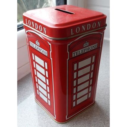 LONDON RED TELEPHONE BOX MONEYBOX, shabby chic, vintage/retro style