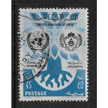 LIBYA 1960 WORLD REFUGEE YEAR 45M BLACK AND BLUE SG 241 FINE USED