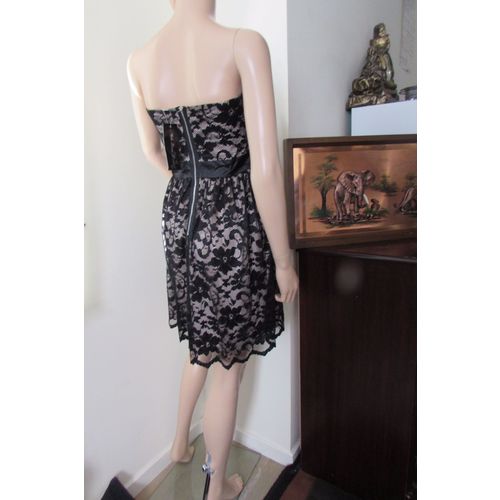 Mela Loves London Lace Black Strapless Empire Bandeau Dress 14 Black/Nude