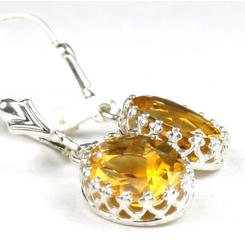 Citrine, 925 Sterling Silver Crown Bezel Leverback Earrings, SE109