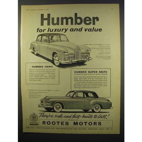 1956 Humber Hawk, Super Snipe Car Ad - Luxury