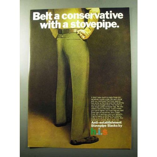 1969 h.i.s. Stovepipe Slacks Ad - Belt a Conservative