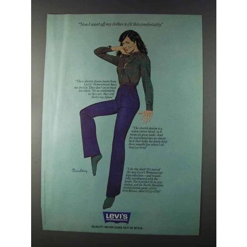 1980 Levi's Womenswear Stretch Denim Pants and Shirt Ad