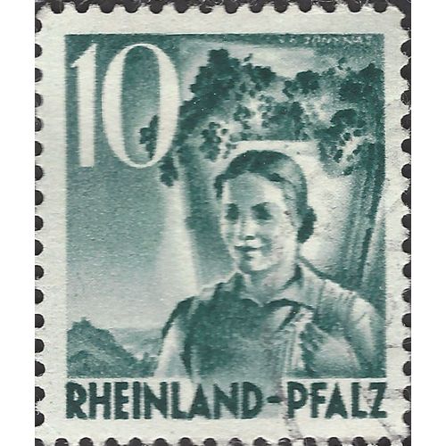 RHEINLAND PFALZ, Wine making, blue-green 1948, 10pf
