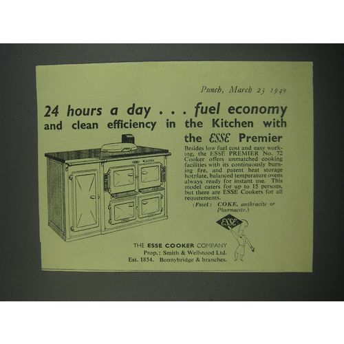 1949 Esse Premier No. 72 Cooker Ad - 24 hours a day .. Fuel economy and clean