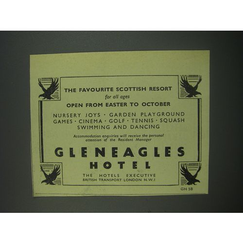 1949 Gleneagles Hotel Perthshire Ad - The favourite Scottish Resort for all
